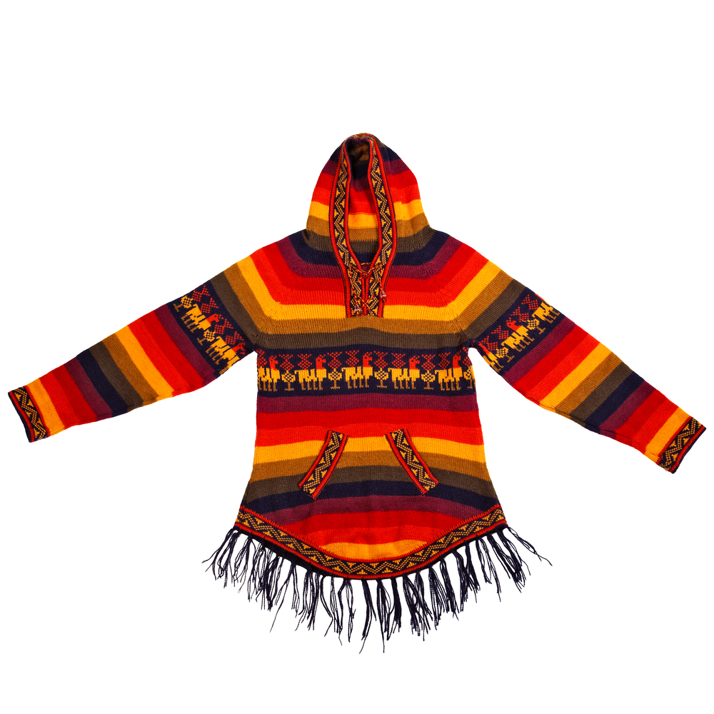 Originated in Baja, Mexico, drug rugs were simply called Baja hoodies until the 1970s when California surfers adopted the look and, due to the liberal use of marijuana at the time and place, the term “drug rug” was adopted.